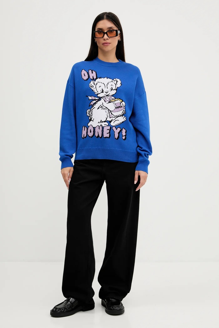 HUGO Blue Pulover de bumbac Seted_B 50543019 albastru AW25