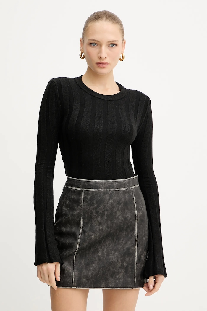 Guess sweter z domieszką wełny GEMMA okrągły czarny W5YR13.Z3OT0