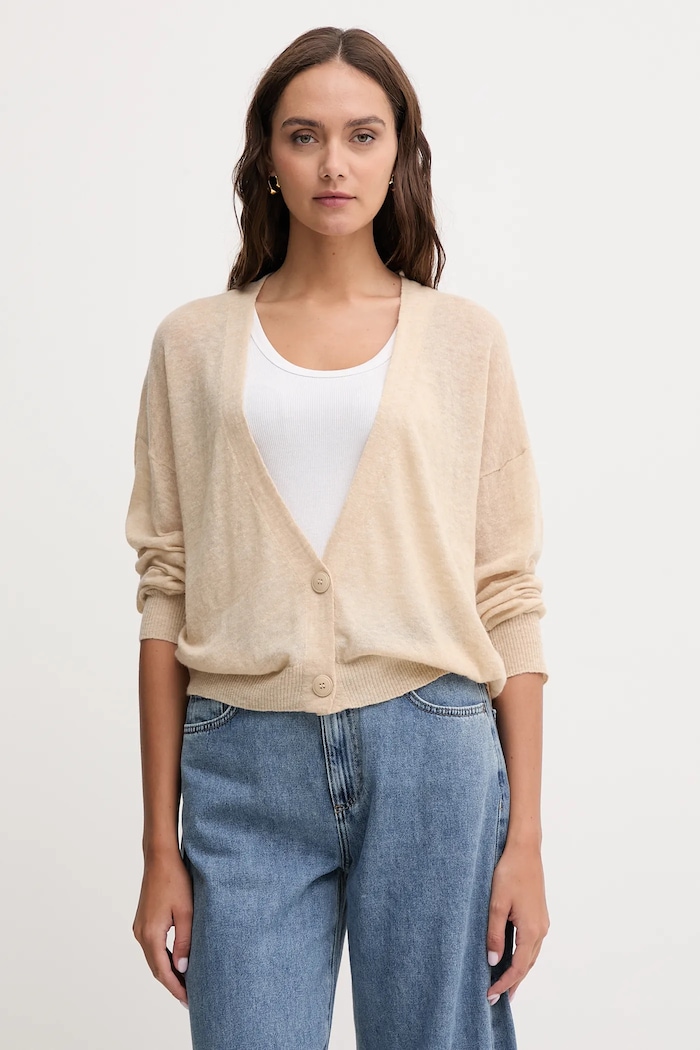 Μάλλινη μπλουζα United Colors of Benetton λεπτό μπεζ 109PD6056