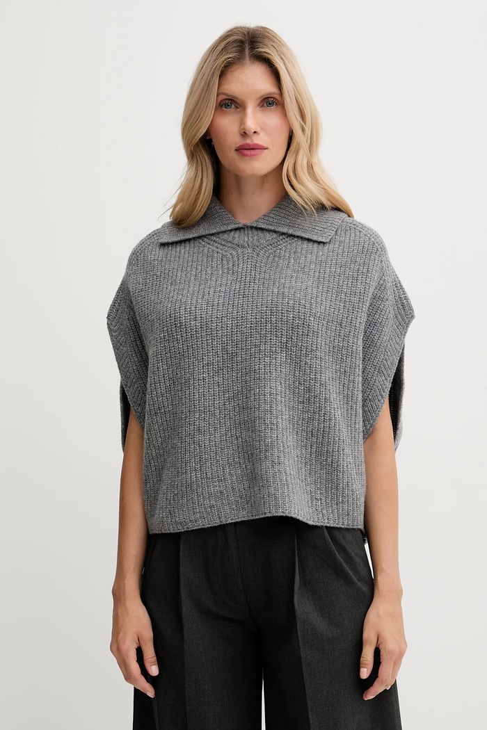 United Colors of Benetton poncho z dodatkiem wełny średniej grubości szary 1344DU01K