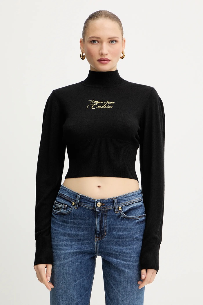 Sveter s prímesou vlny Versace Jeans Couture polorolák čierna 79HAFMH8.CMH62