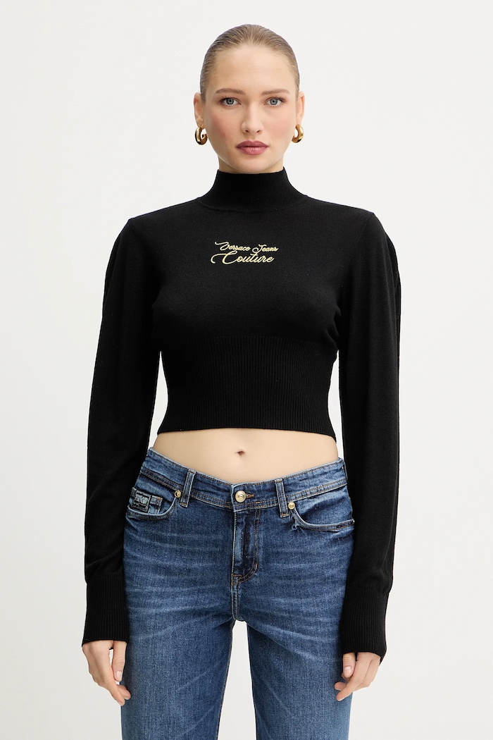 Sveter s prímesou vlny Versace Jeans Couture polorolák čierna 79HAFMH8.CMH62