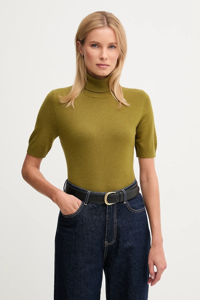 United Colors of Benetton sweter z dodatkiem wełny dziecięcy golf zielony 102HD203X