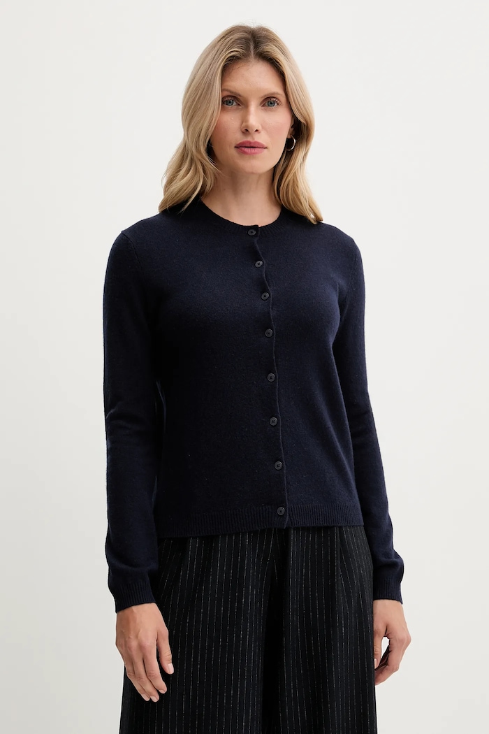 United Colors of Benetton kardigan z dodatkiem wełny cienka granatowy 102HD502B