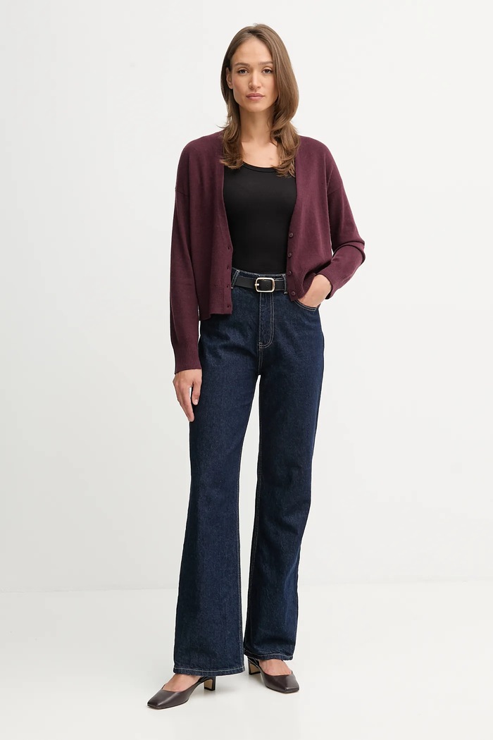 United Colors of Benetton kardigan z dodatkiem wełny 102HD6052 bordowy AW25