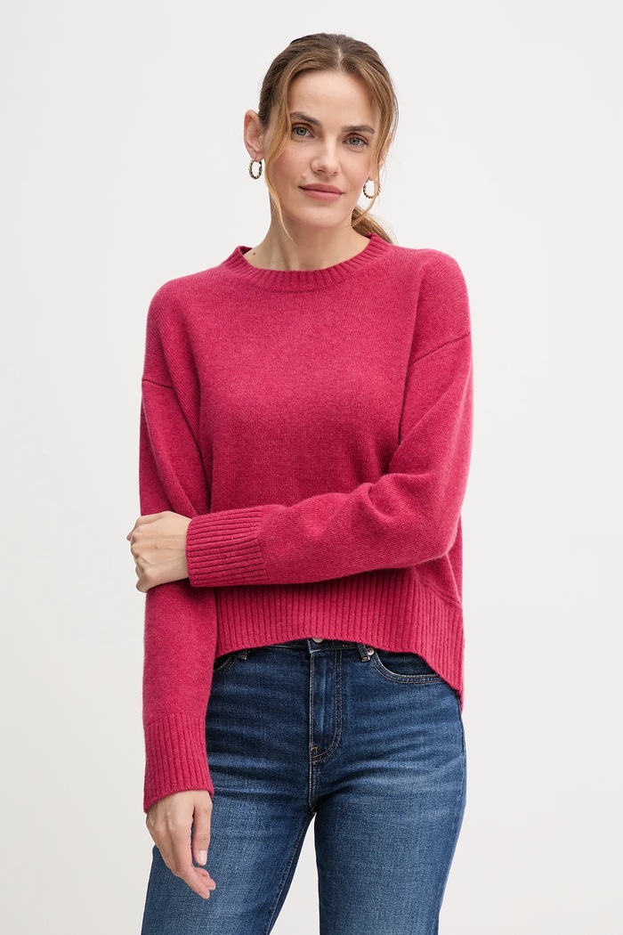 United Colors of Benetton sweter z dodatkiem wełny okrągły różowy 1244D10BC