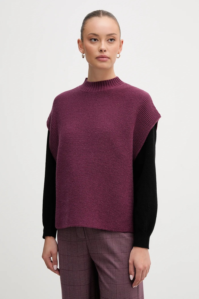 United Colors of Benetton vestă din amestec de lână grosime medie violet 1244D10EF