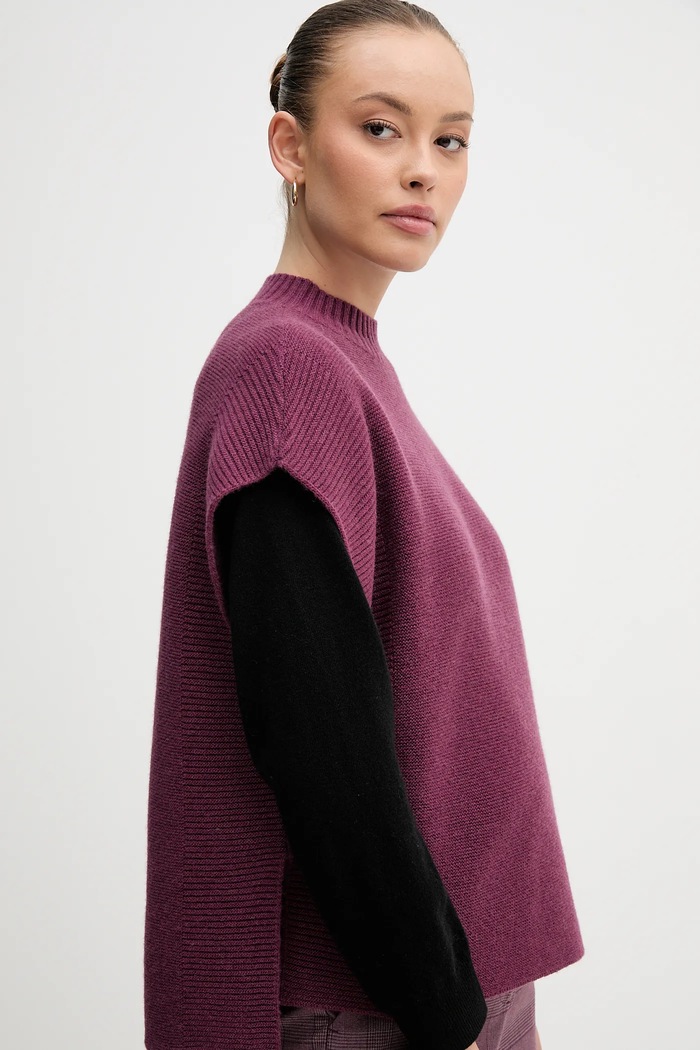 United Colors of Benetton vestă din amestec de lână violet 1244D10EF