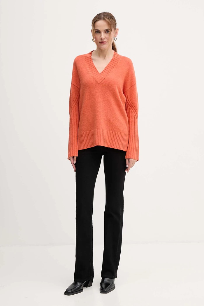 United Colors of Benetton sweter z dodatkiem wełny 1244D403A pomarańczowy AW25