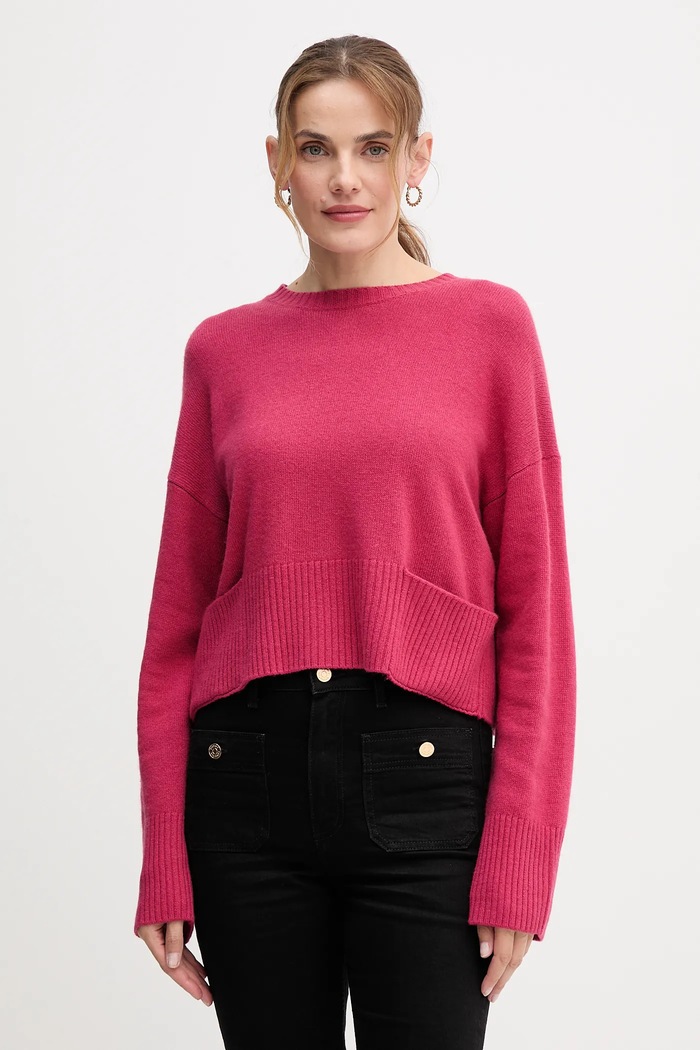 United Colors of Benetton sweter z dodatkiem wełny okrągły różowy 126WD10E4