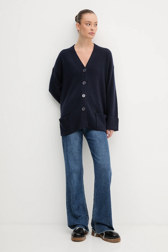 United Colors of Benetton kardigan z dodatkiem wełny 126WD604Z granatowy AW25