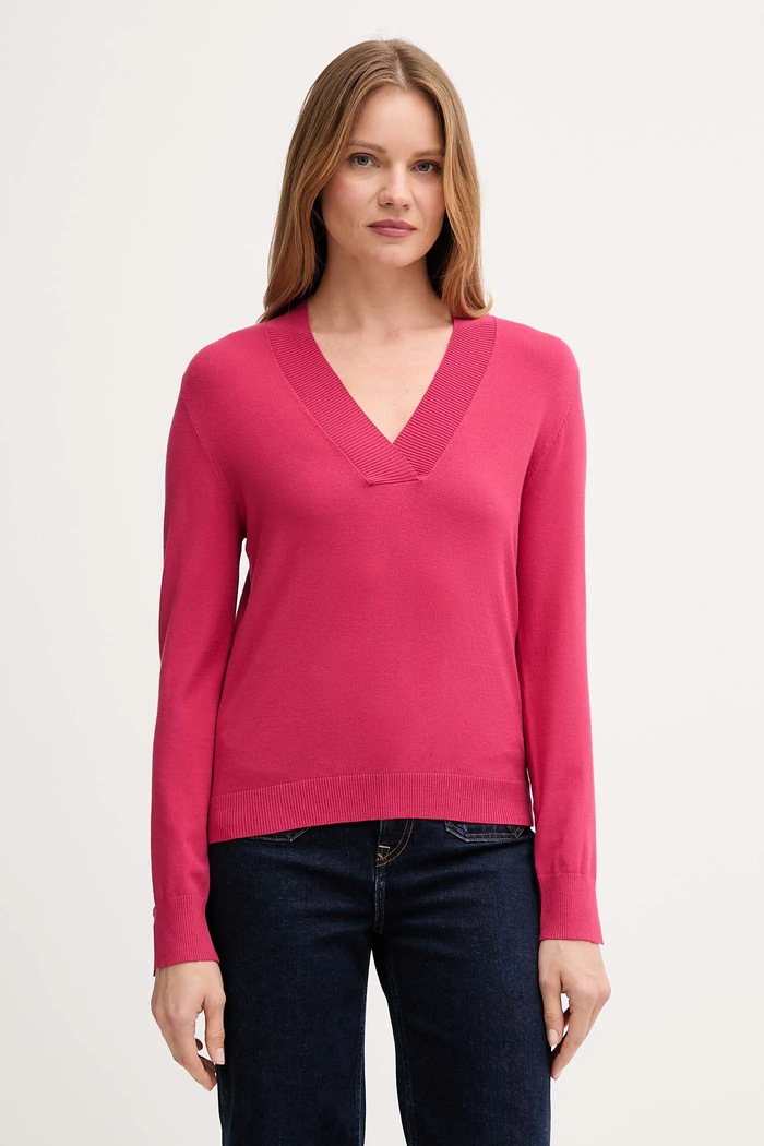 Sveter United Colors of Benetton V výstrih ružová 1W2AD4034