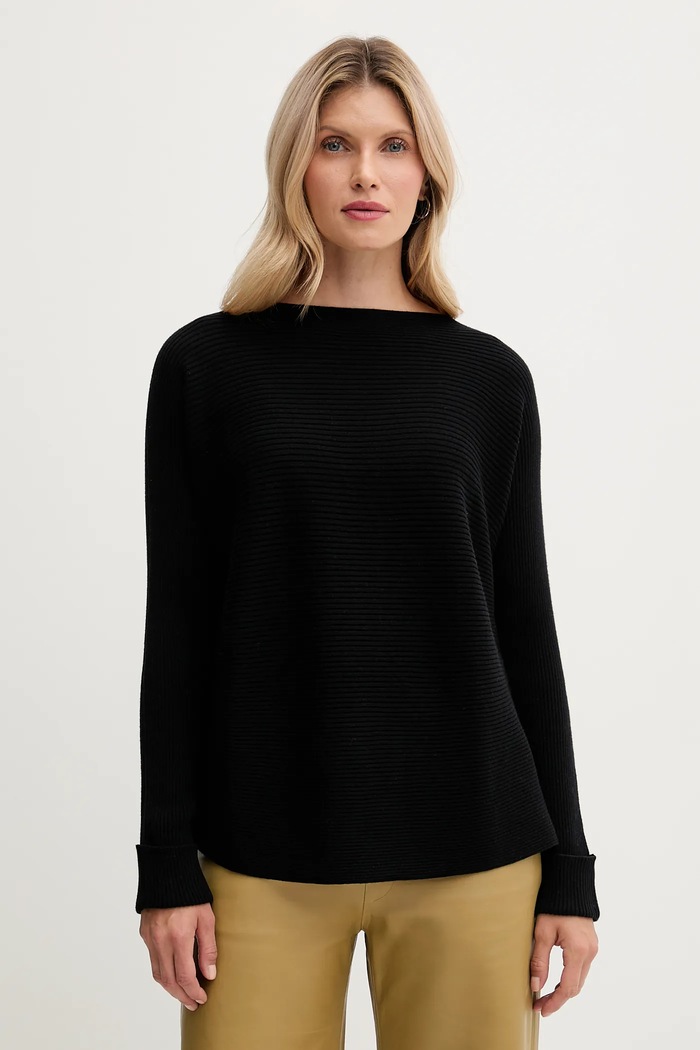 United Colors of Benetton sweter z dodatkiem wełny okrągły czarny 1Y6SD10CH