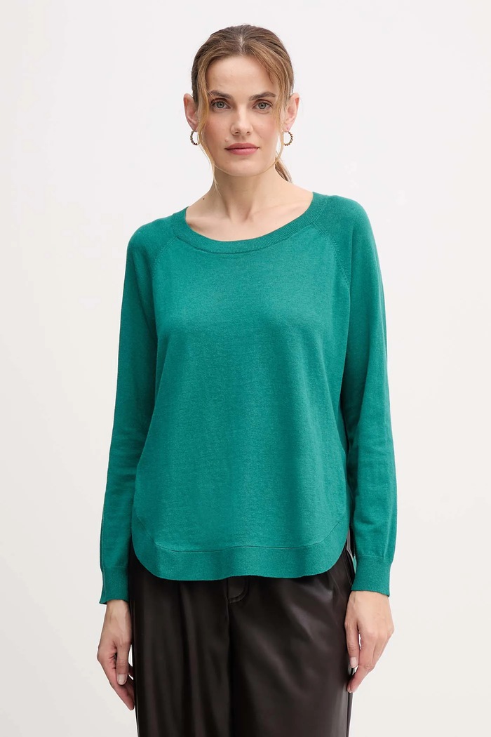 United Colors of Benetton sweter z dodatkiem wełny okrągły turkusowy 1Y6SD10EG