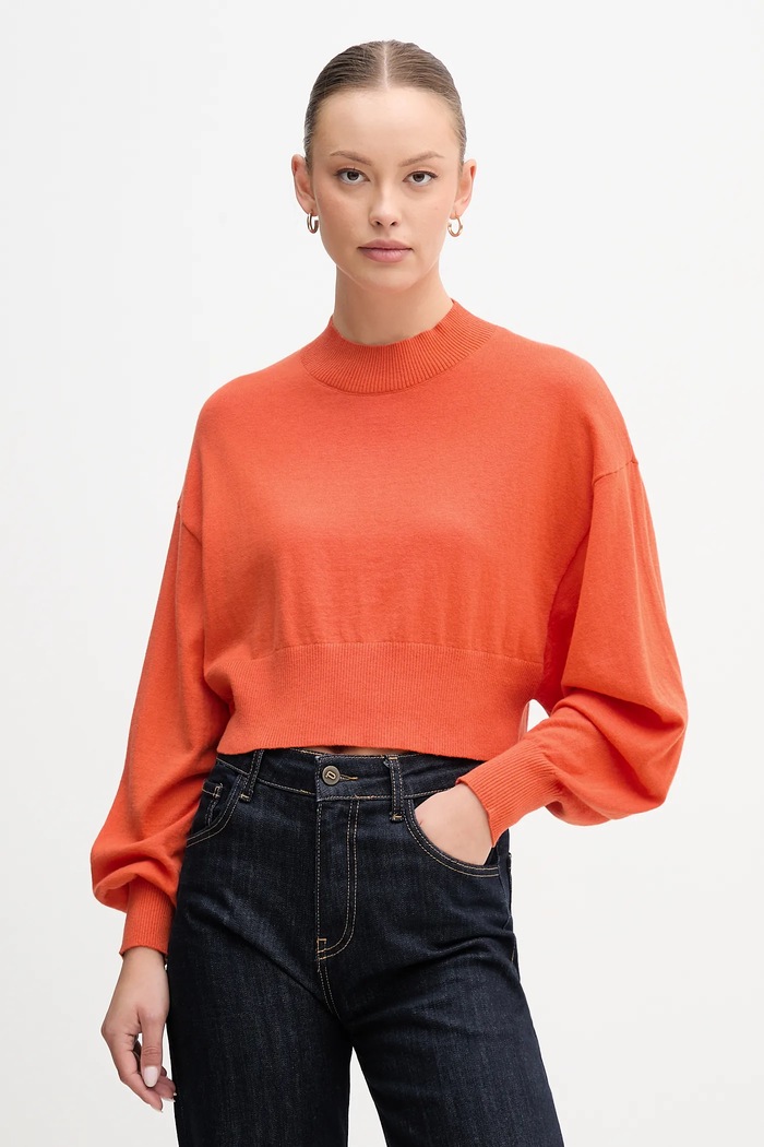 United Colors of Benetton sweter z dodatkiem wełny półgolf pomarańczowy 1Y6SD2041