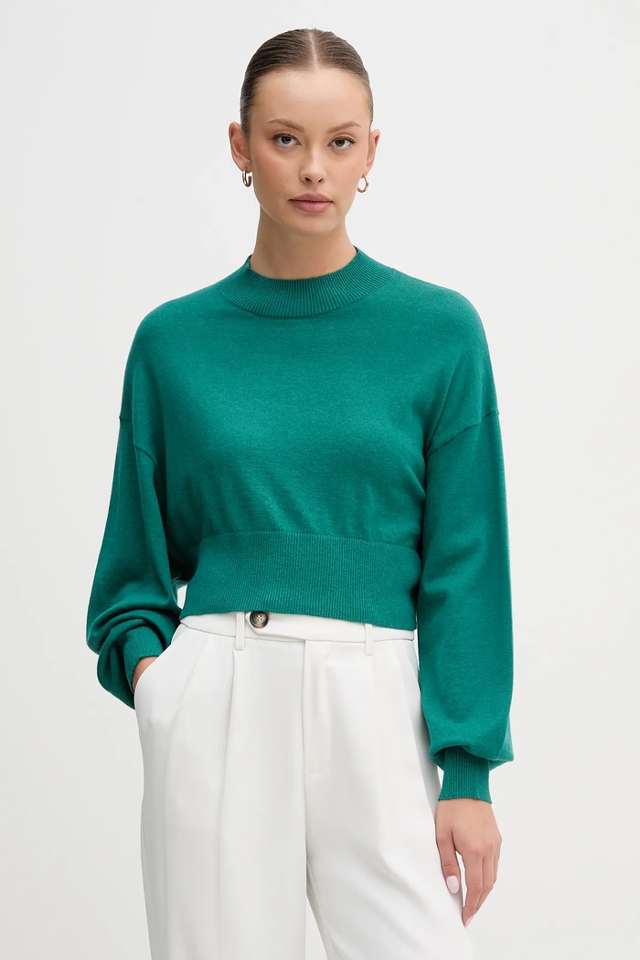 United Colors of Benetton sweter z dodatkiem wełny półgolf turkusowy 1Y6SD2041