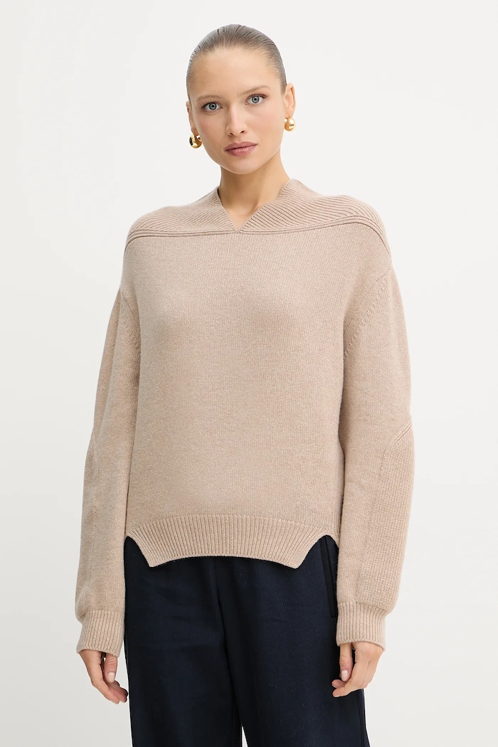 Μάλλινο πουλόβερ Victoria Beckham μελανζέ μπεζ 1325KJU006421A