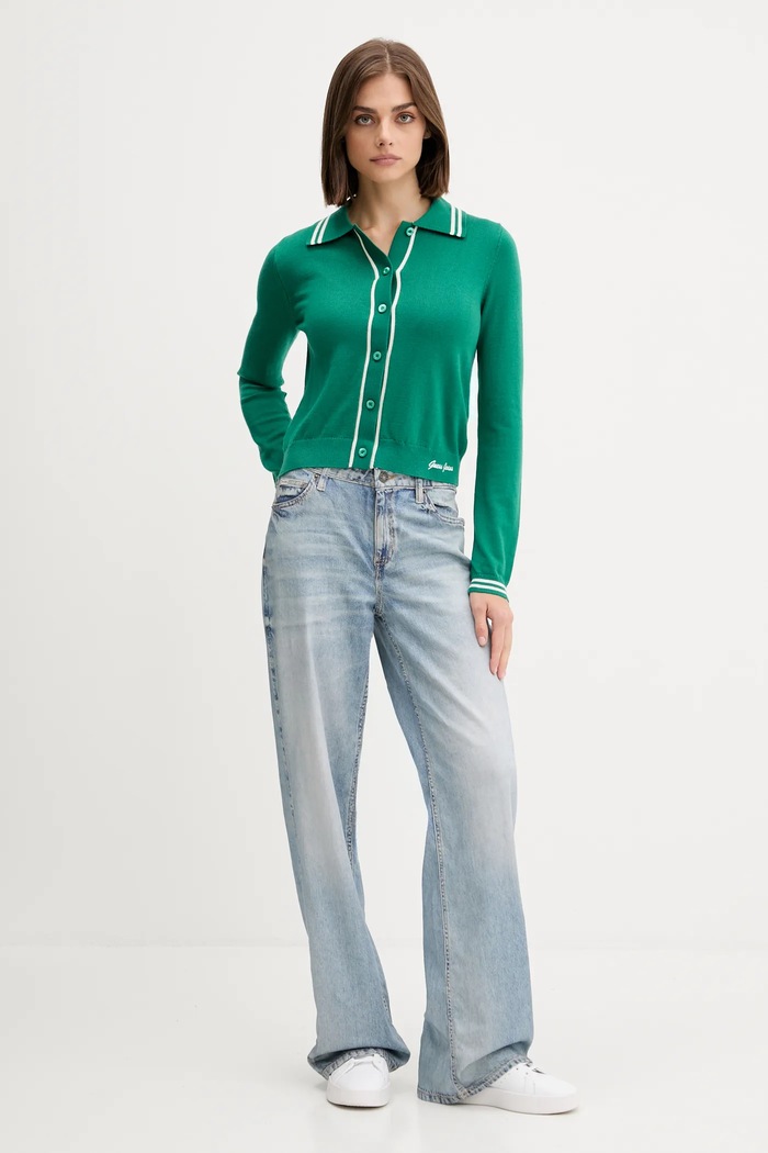 Kardigán s prímesou vlny Guess Jeans W5YR32.Z3HO2 zelená AW25