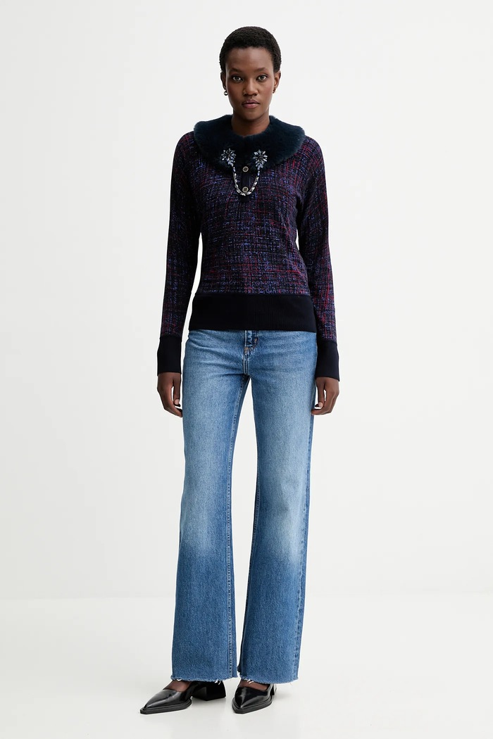 Odzież Blugirl Blumarine sweter dwustronny RF5191.MA98O granatowy