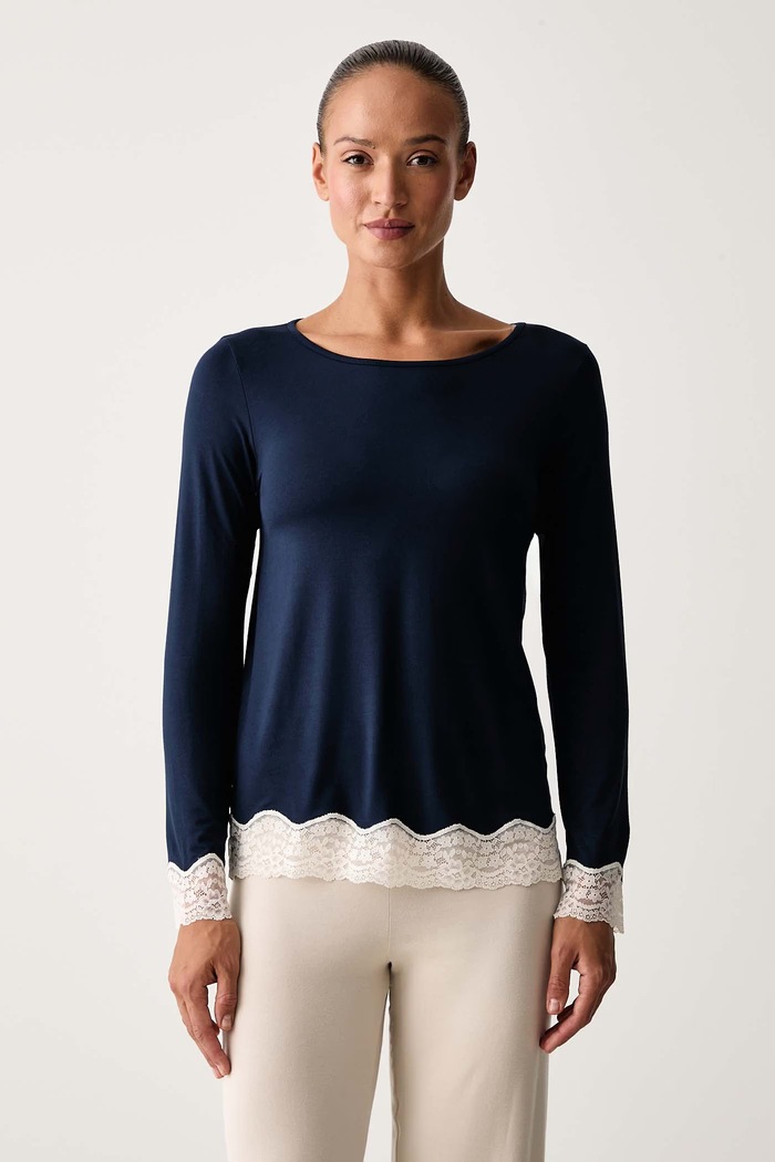United Colors of Benetton Longsleeve piżamowy damski z wiskozą granatowy 3Z123M07X