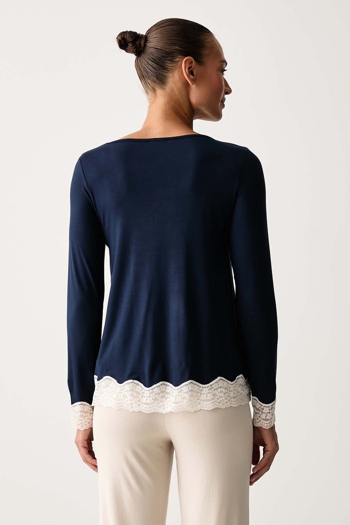 United Colors of Benetton Longsleeve piżamowy damski z wiskozą 3Z123M07X granatowy AW25