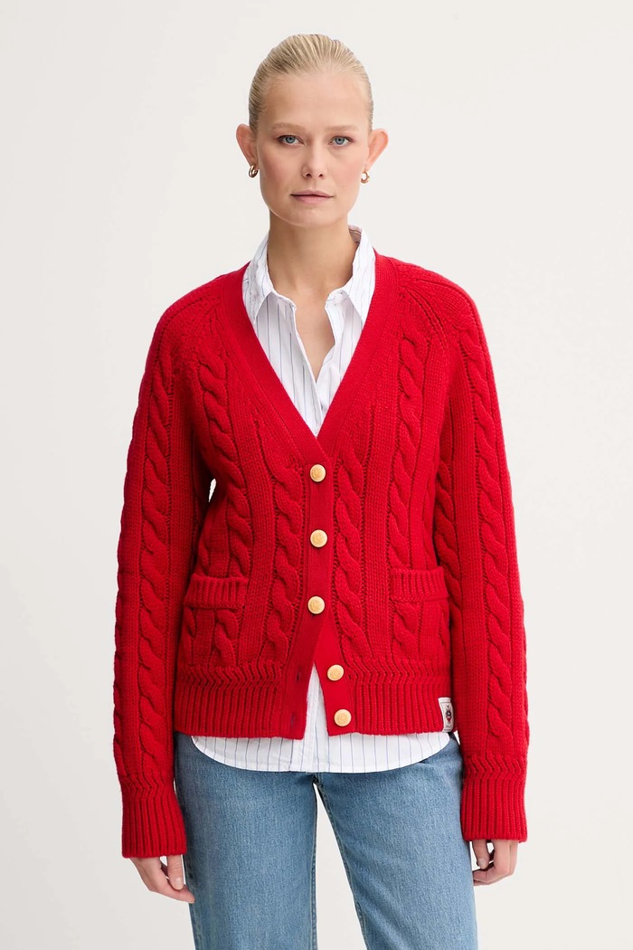 Bally cardigan din lână uni rosu WKN0AM