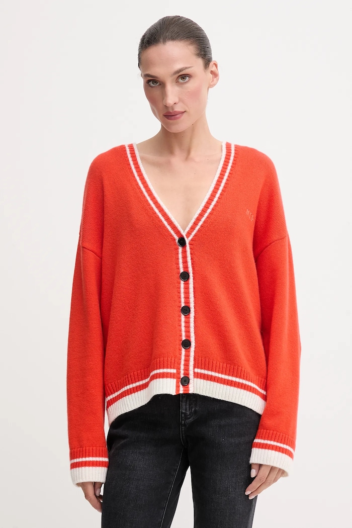 Vlnený kardigán MSGM vlna oranžová 3941MDM218.257785