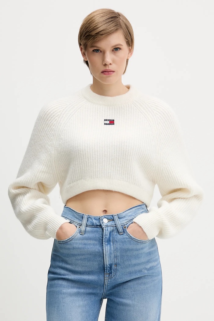 Sveter s prímesou vlny Tommy Jeans s prímesou vlny béžová DW0DW21677
