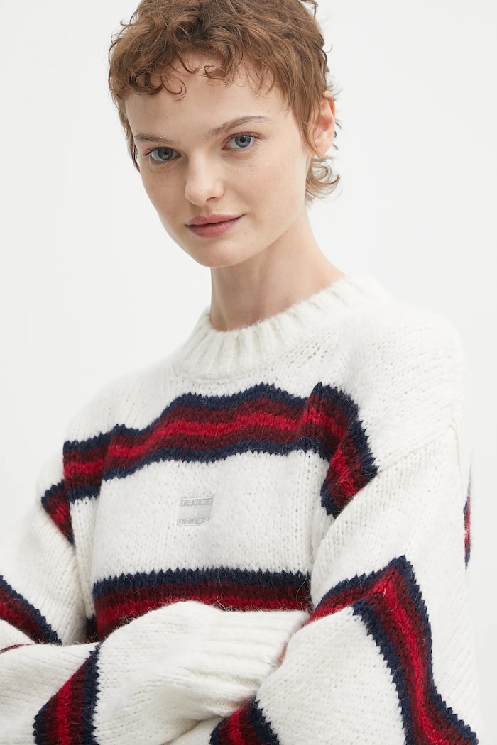 Svetr s příměsí vlny z alpaky Tommy Jeans béžová DW0DW21679