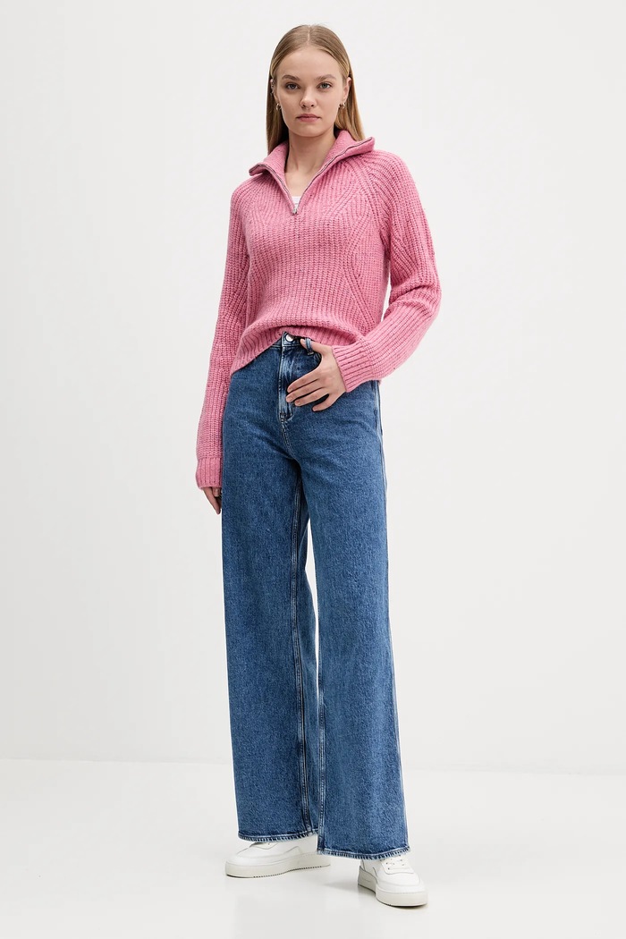 Tommy Jeans sweter z dodatkiem wełny DW0DW21686 różowy AW25