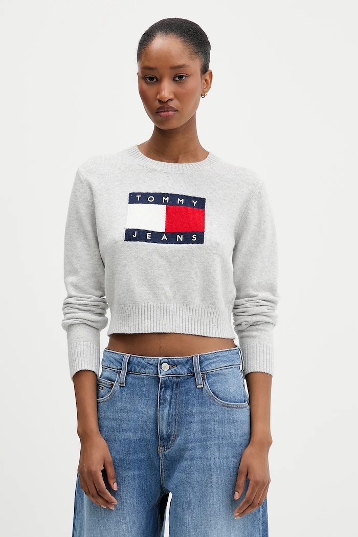 Sveter Tommy Jeans okrúhly sivá DW0DW21690
