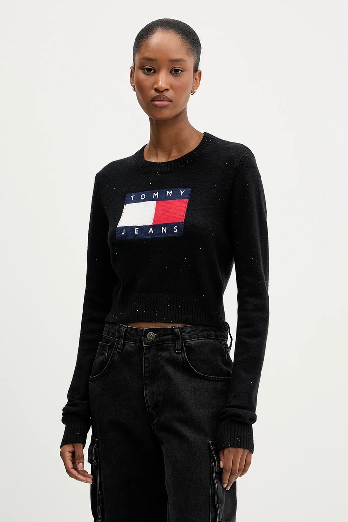 Sveter Tommy Jeans okrúhly čierna DW0DW21690