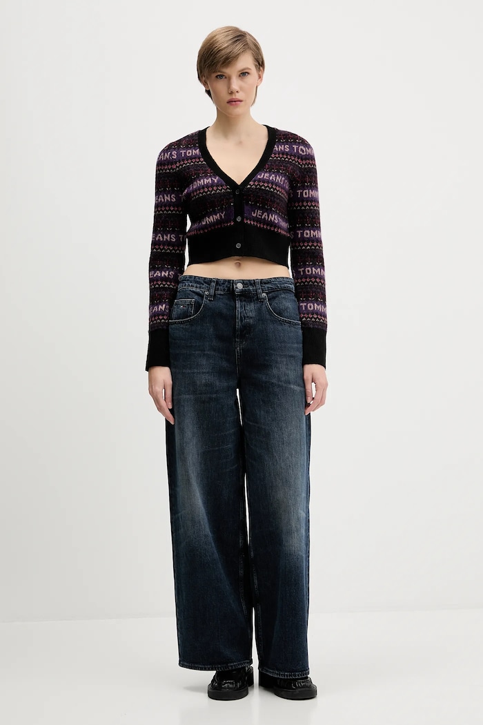 Ζακέτα από μίγμα μαλλιού Tommy Jeans DW0DW21691 μαύρο AW25