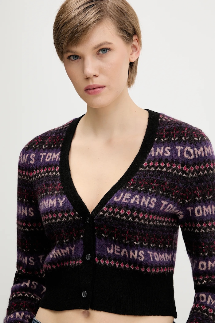 Ζακέτα από μίγμα μαλλιού Tommy Jeans μαύρο DW0DW21691