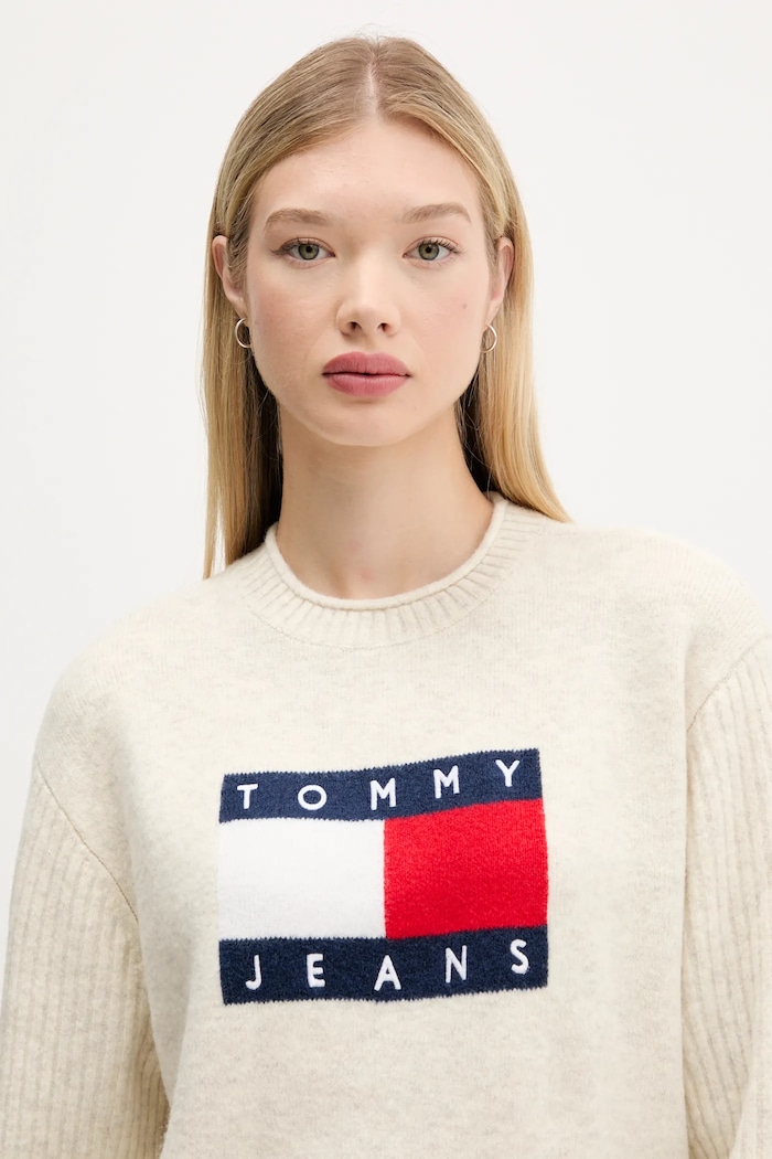 Sveter s prímesou vlny Tommy Jeans béžová DW0DW21782