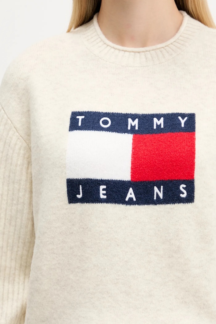 Sveter s prímesou vlny Tommy Jeans DW0DW21782 béžová