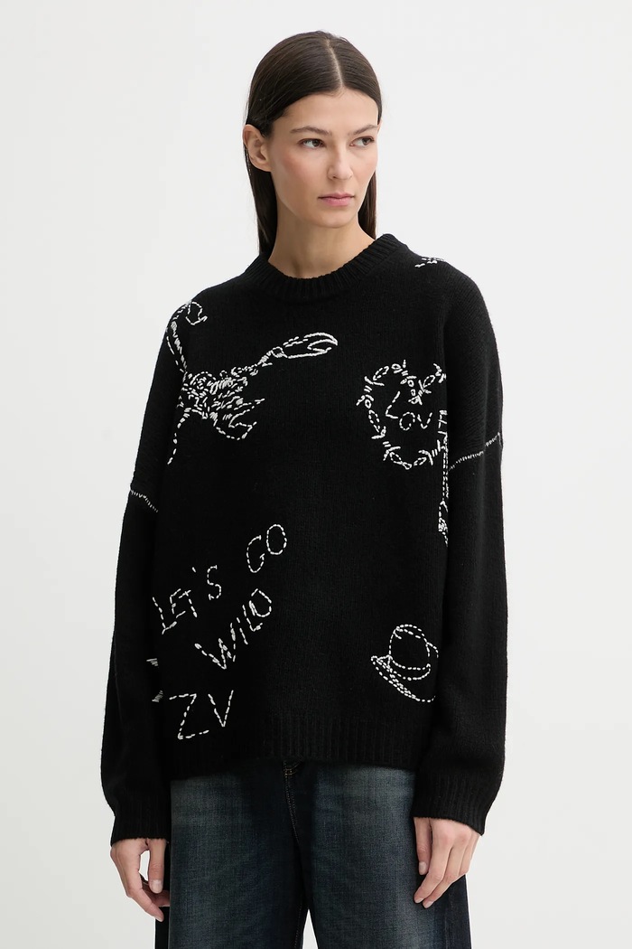 Vlněný svetr ZADIG&VOLTAIRE nášivka černá KWSW02902