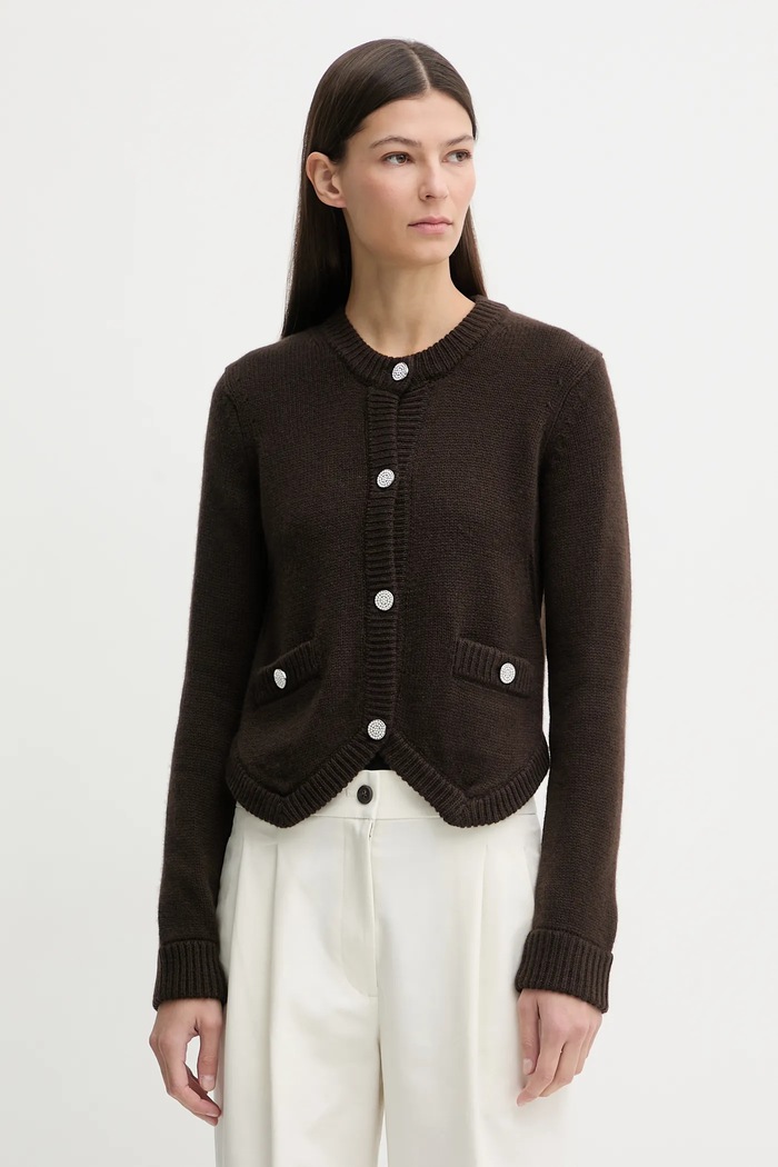 Kašmírový kardigan ZADIG&VOLTAIRE kulatý hnědá KWCA01641