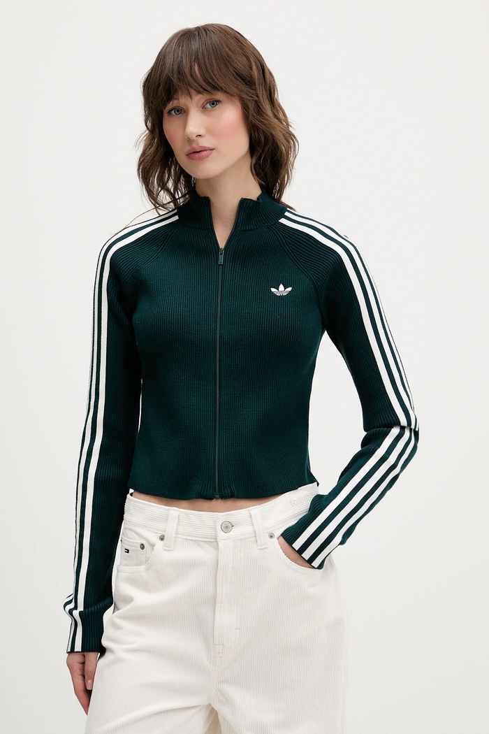 adidas Originals kardigan Slim Knit Tt aplikacja zielony JY2599