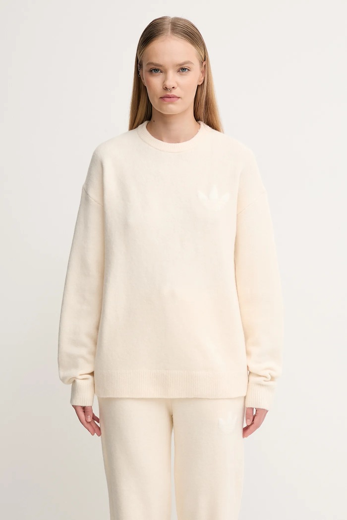 adidas Originals wool blend jumper Knitted Sweater round neck beige KF2339