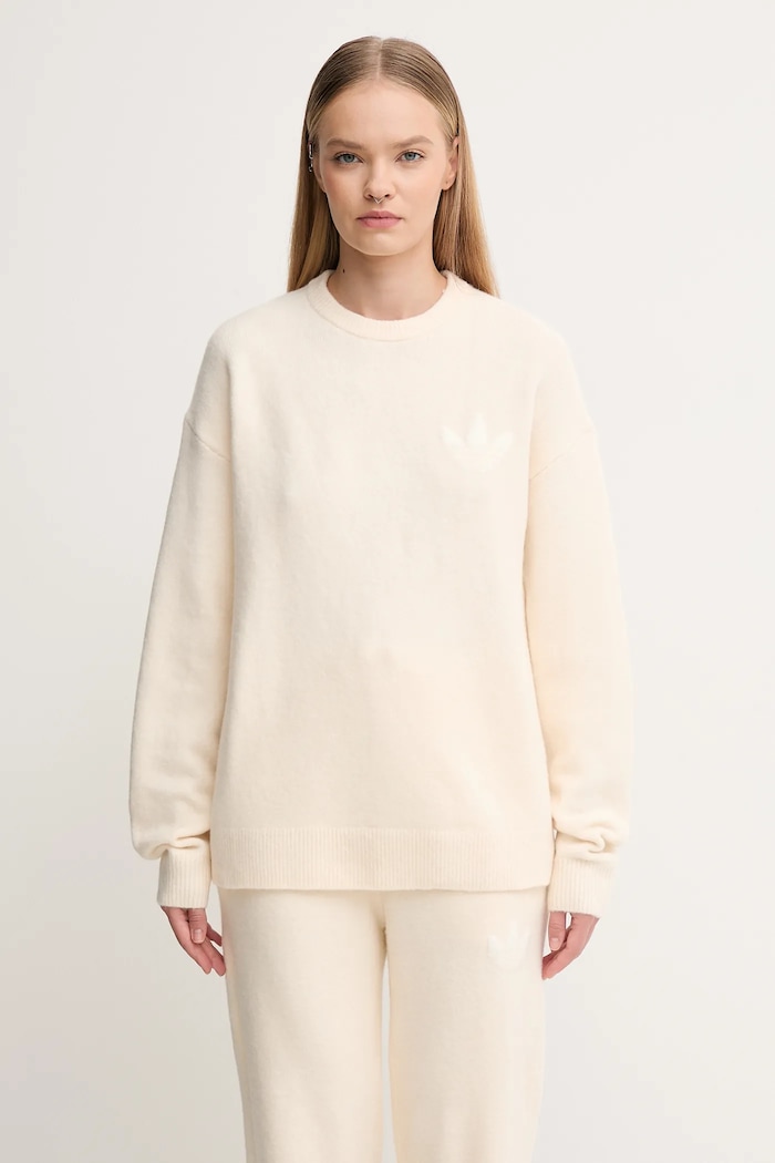 adidas Originals wool blend jumper Knitted Sweater round neck beige KF2339