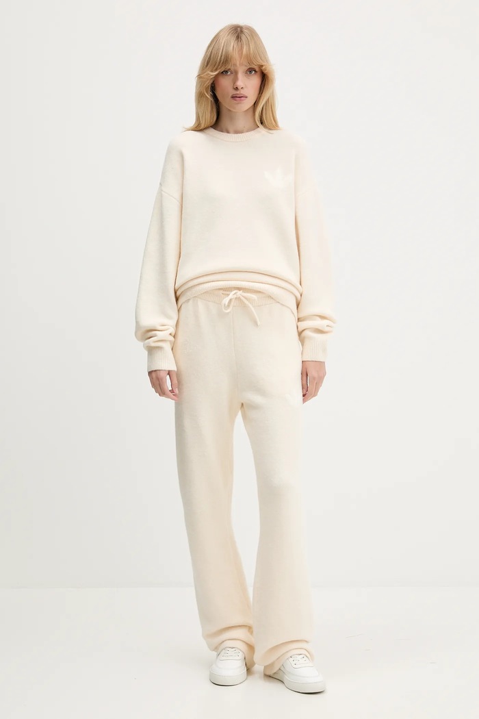 adidas Originals spodnie dresowe z domieszką wełny Knitted Pants KF2536 beżowy AW25