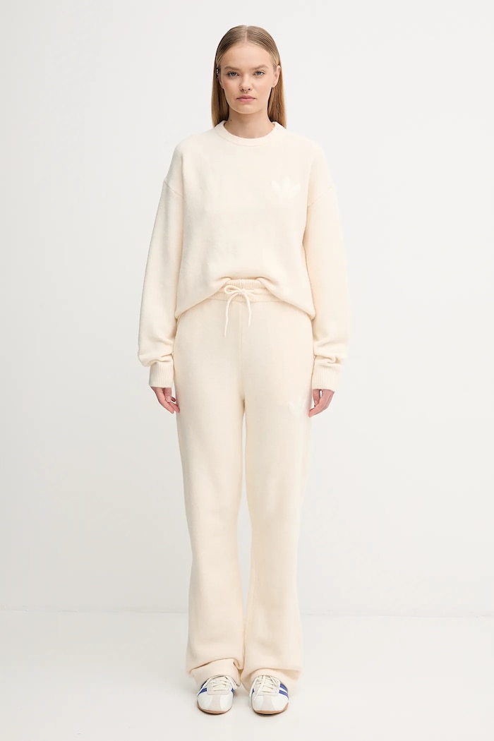 adidas Originals pantaloni con aggiunta di cotone bambini Knitted Pants KF2536 beige