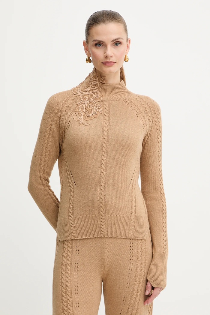 Ermanno Scervino LIFE sweter z dodatkiem wełny półgolf brązowy D474M503APNJG