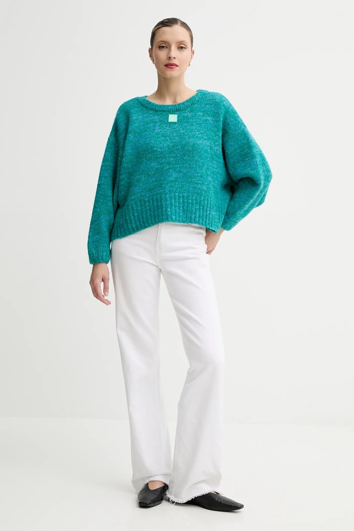 Sveter s prímesou vlny American Vintage EAST18VM tyrkysová AW25