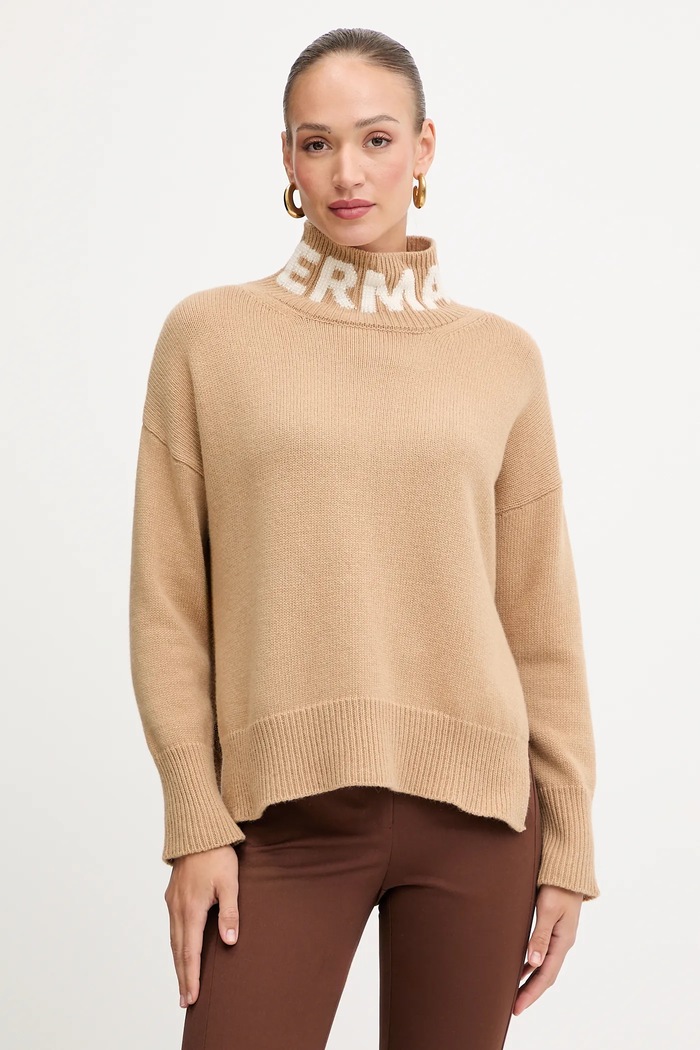 ERMANNO Firenze sweter wełniany aplikacja beżowy 57TM027EO1