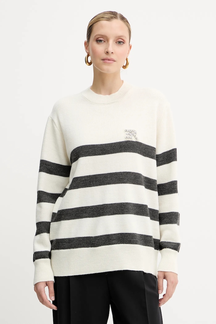 ERMANNO Firenze sweter wełniany okrągły beżowy 57TM066EA5AP