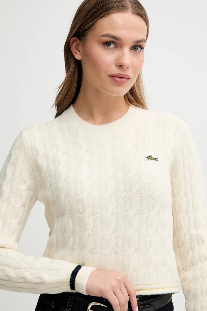 Lacoste pulover din amestec de lână bej AF4159