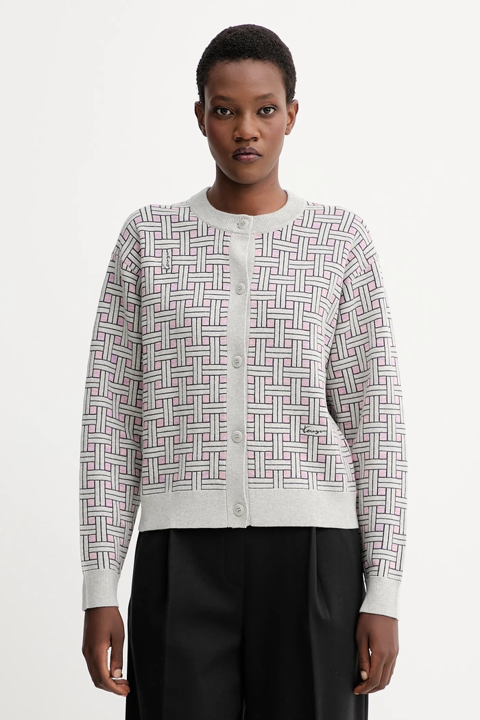 Kenzo cardigan din amestec de lână cu modele gri FF62CA7033CQ