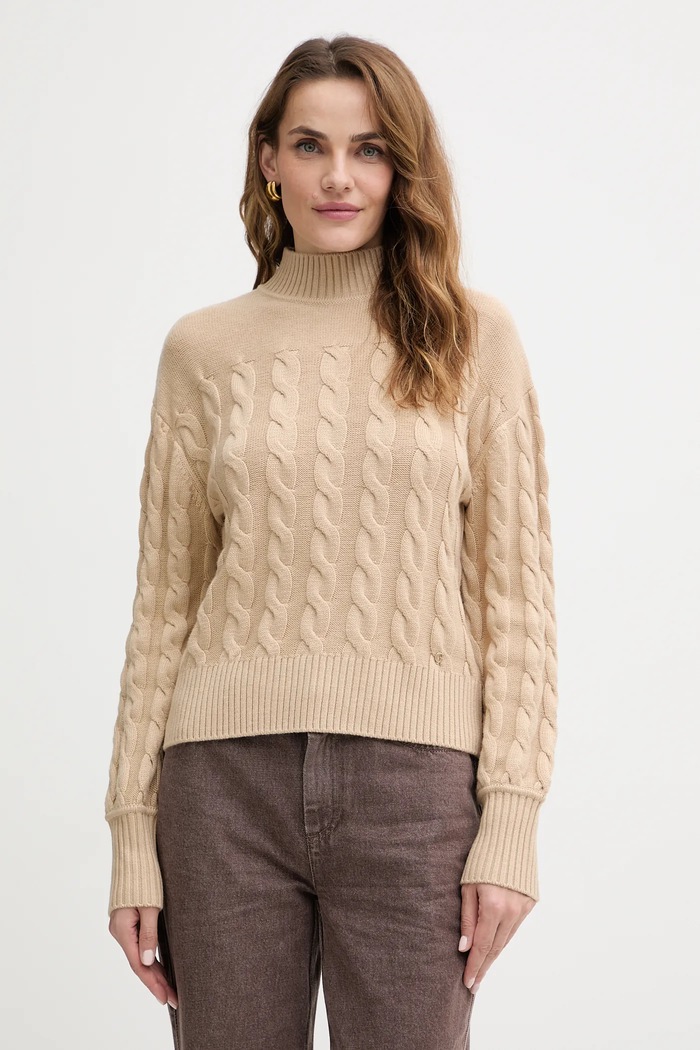 Guess sweter z dodatkiem wełny ELSA średniej grubości beżowy W5BR30.Z1192